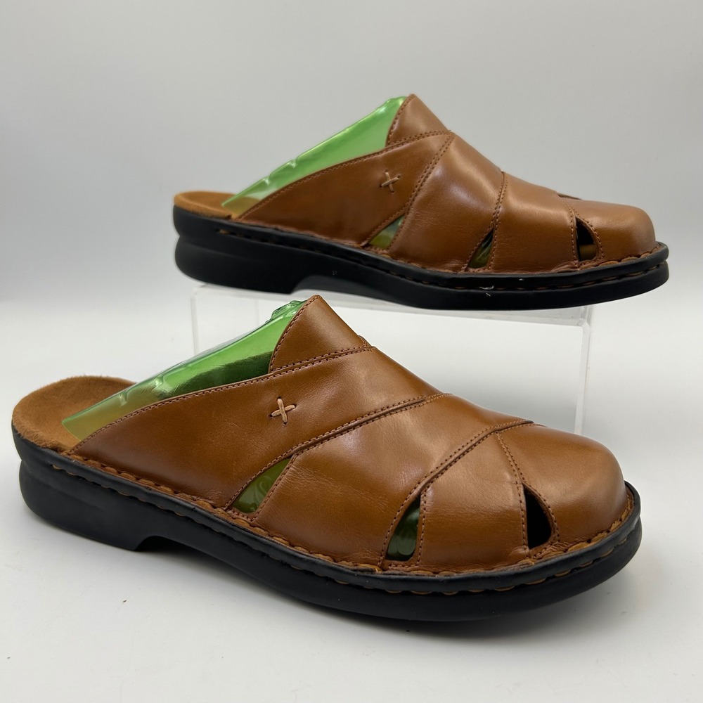 Clarks Slide Sandals Women 8 Brown Leather Mules Cutout Comfort Retro Boho Earth